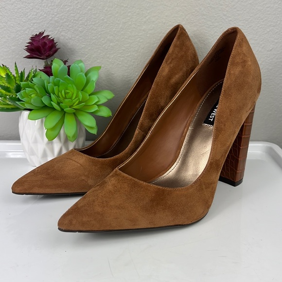 Nine West Shoes Nine West Power Suede Pump Block Heel Brown Poshmark